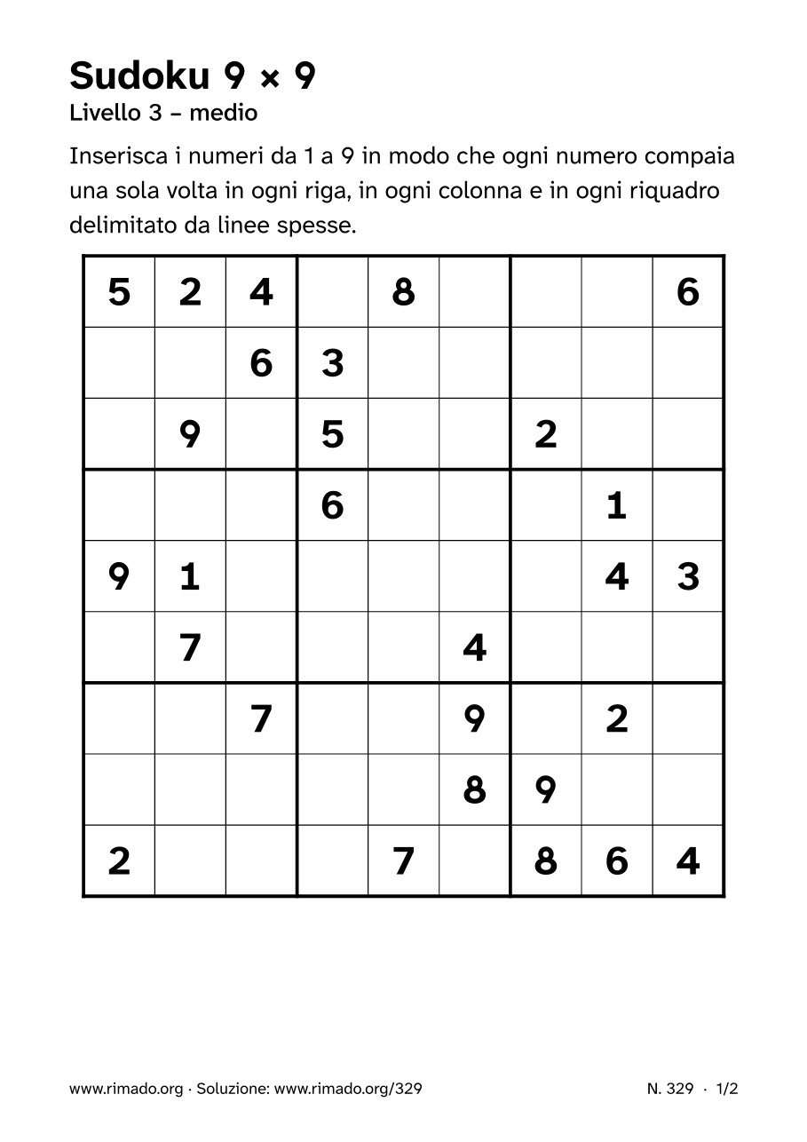 Anteprima del foglio stampato: Sudoku 9 × 9, n. 329