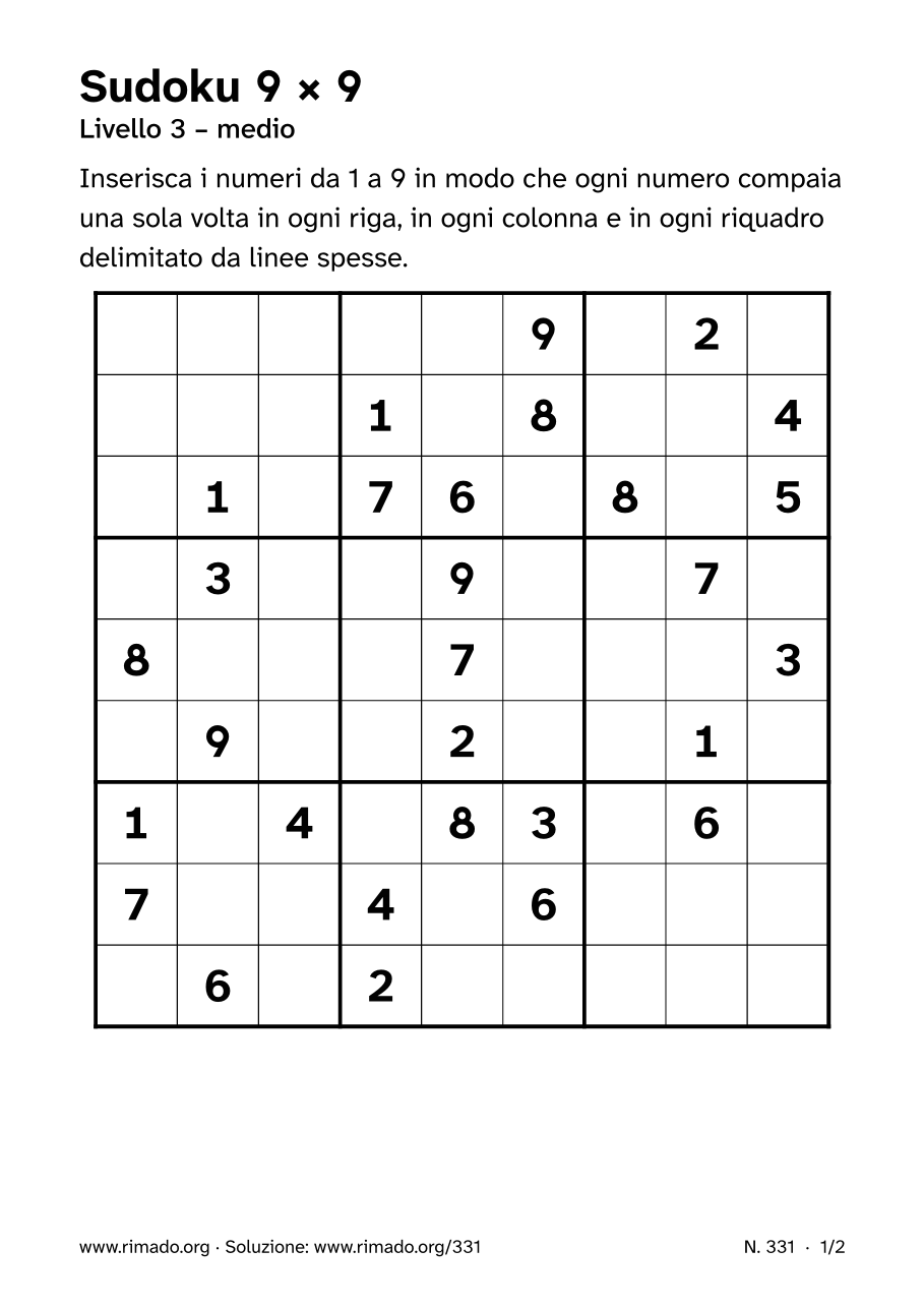 Anteprima del foglio stampato: Sudoku 9 × 9, n. 331