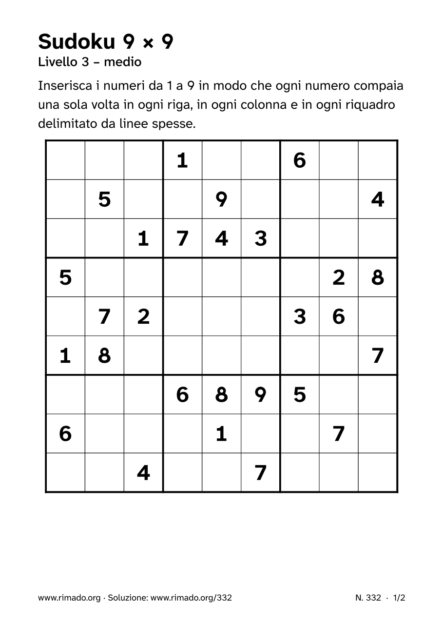 Anteprima del foglio stampato: Sudoku 9 × 9, n. 332