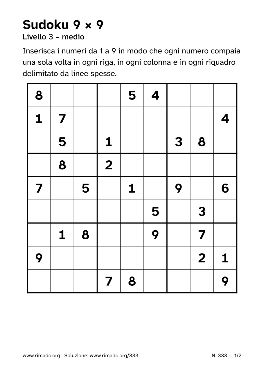 Anteprima del foglio stampato: Sudoku 9 × 9, n. 333