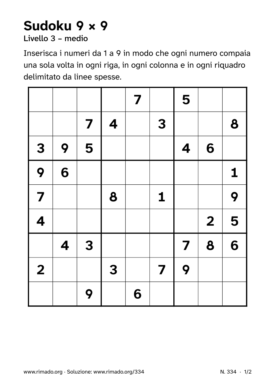 Anteprima del foglio stampato: Sudoku 9 × 9, n. 334