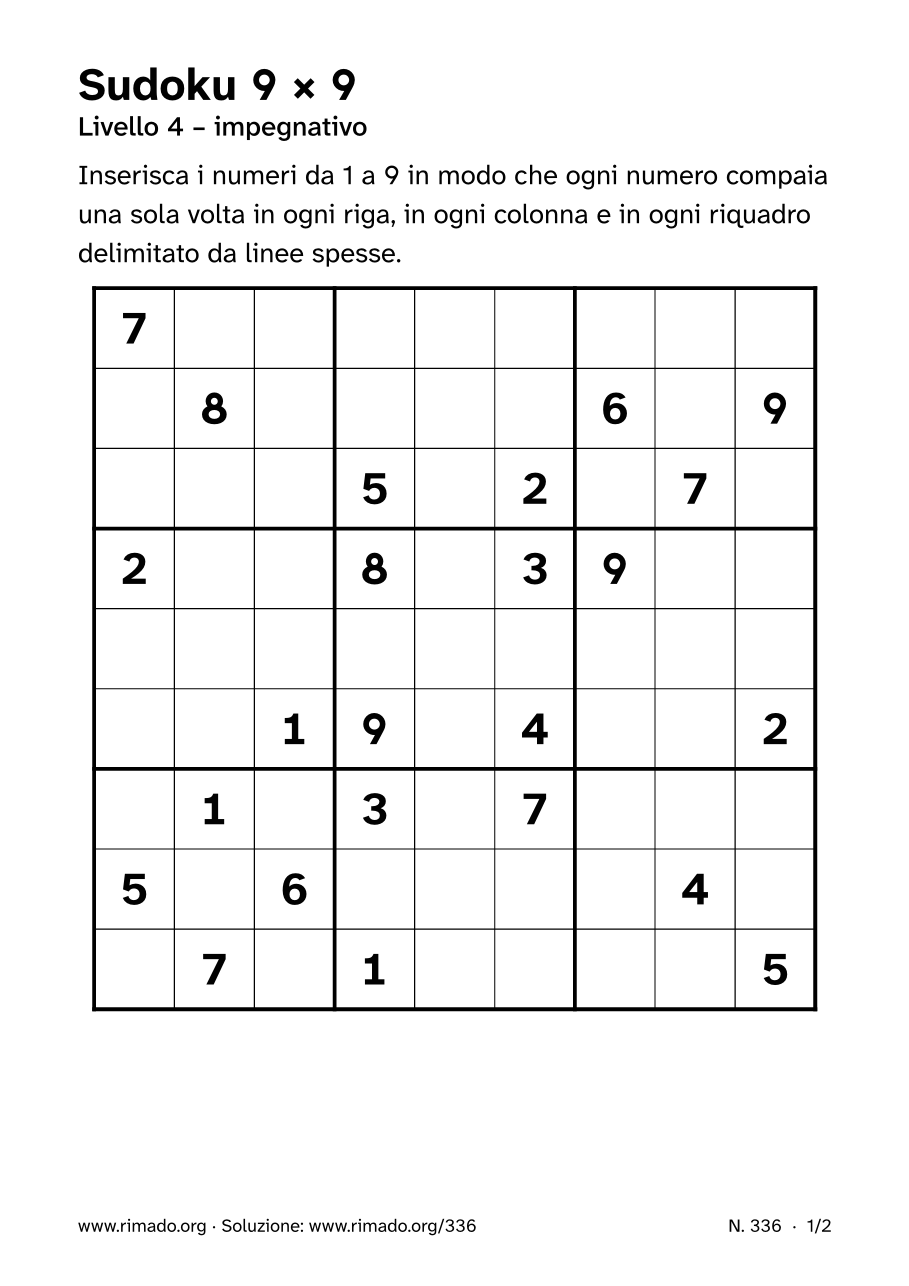 Anteprima del foglio stampato: Sudoku 9 × 9, n. 336