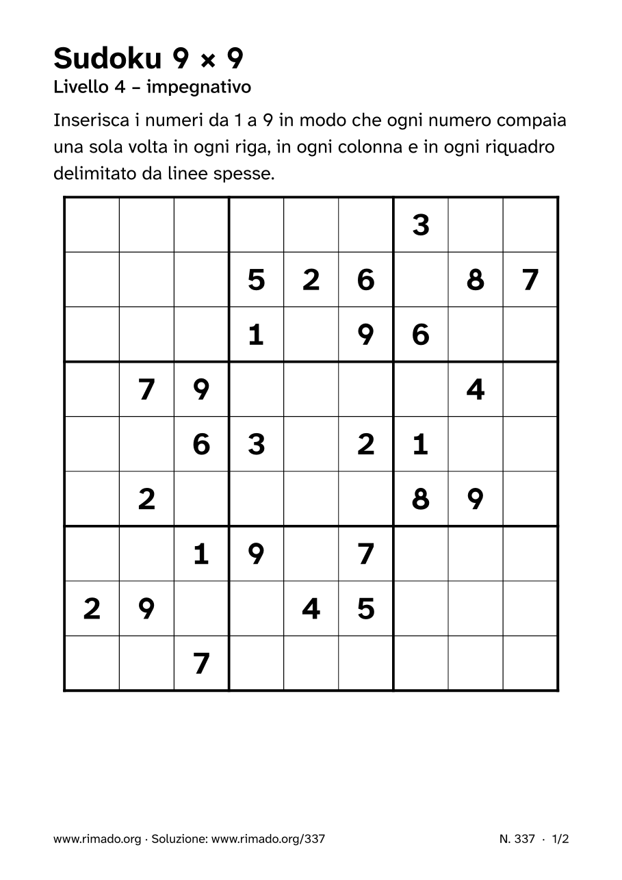 Anteprima del foglio stampato: Sudoku 9 × 9, n. 337