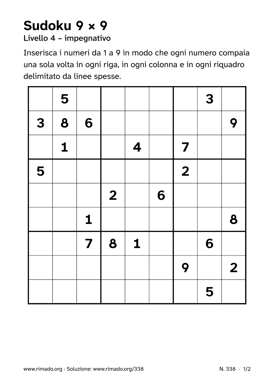 Anteprima del foglio stampato: Sudoku 9 × 9, n. 338