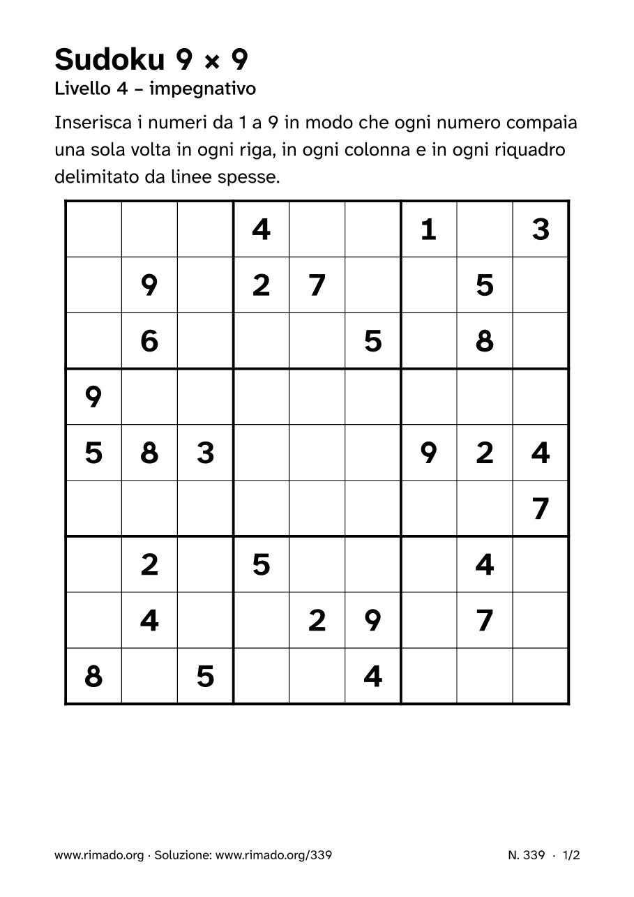 Anteprima del foglio stampato: Sudoku 9 × 9, n. 339