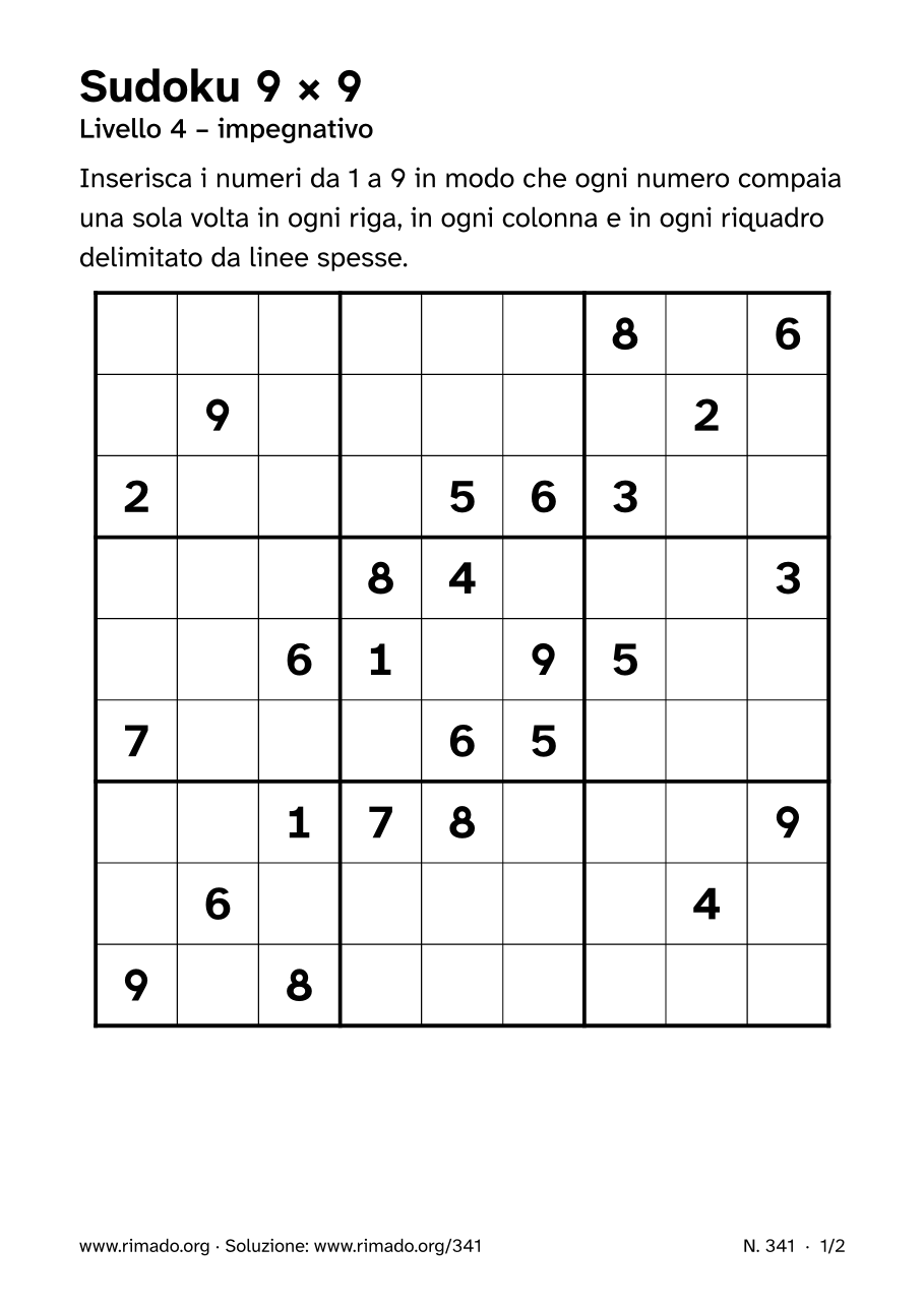 Anteprima del foglio stampato: Sudoku 9 × 9, n. 341