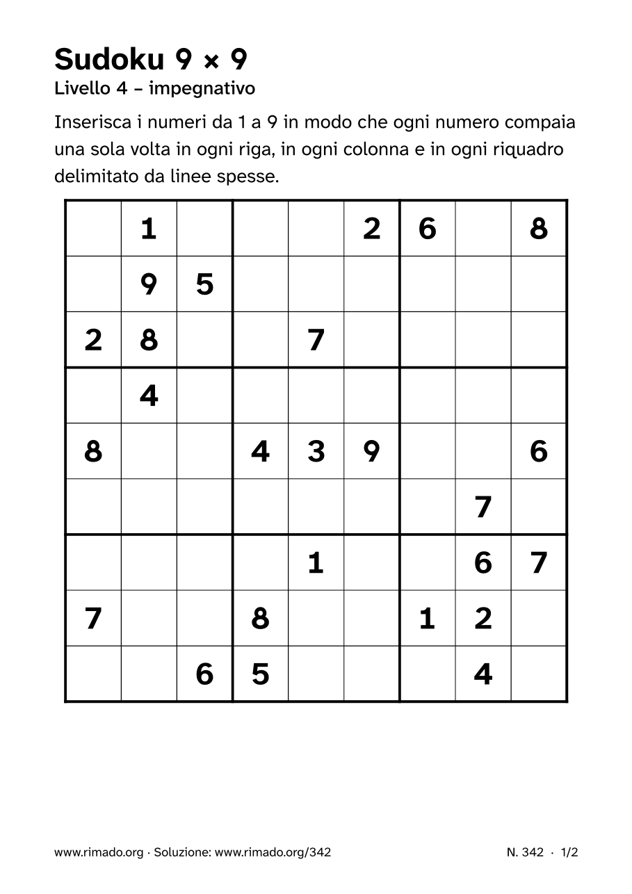 Anteprima del foglio stampato: Sudoku 9 × 9, n. 342