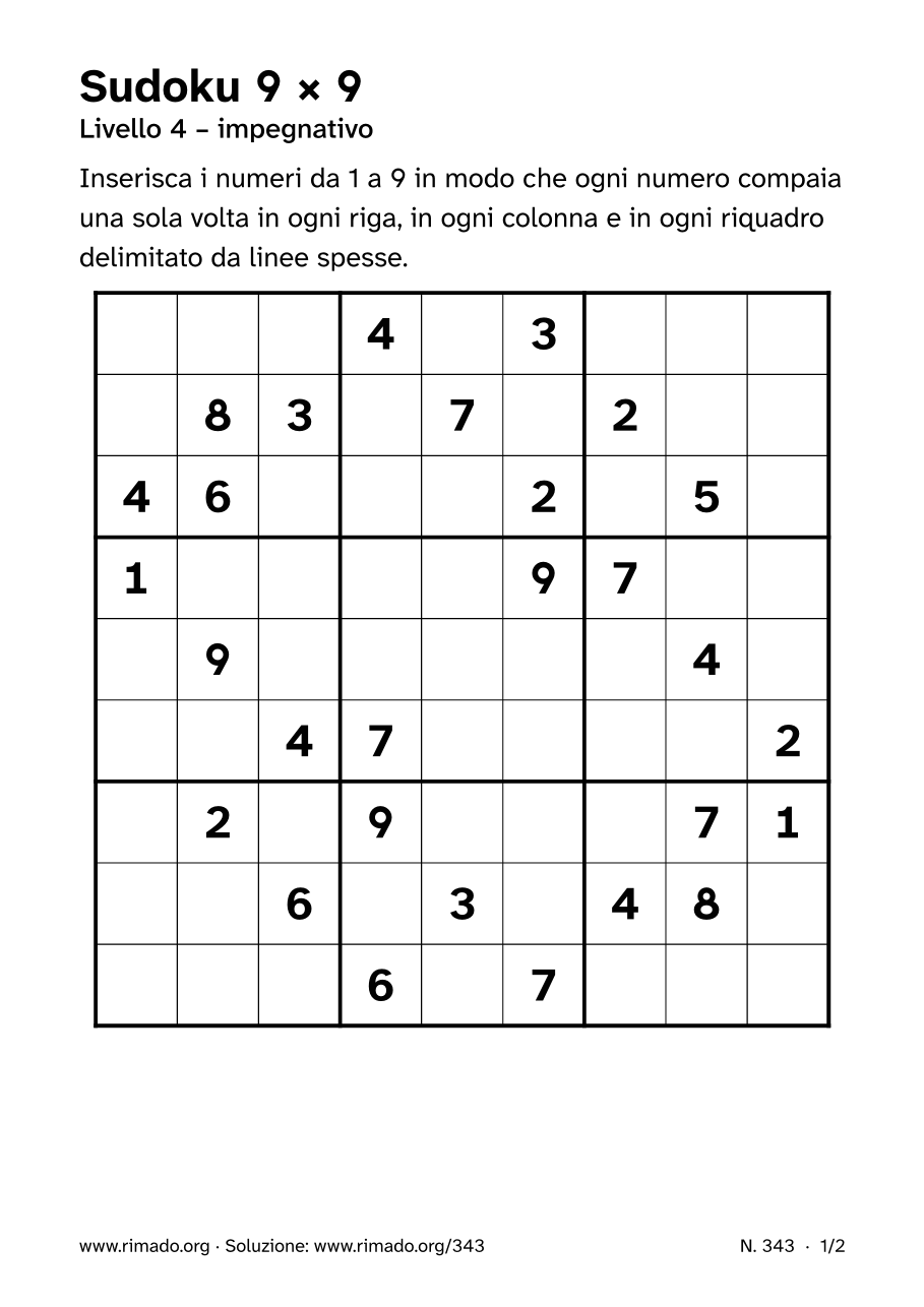Anteprima del foglio stampato: Sudoku 9 × 9, n. 343